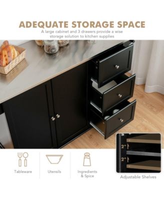 Kitchen Island 2-Door Storage Cabinet with Drawers and Stainless Steel Top