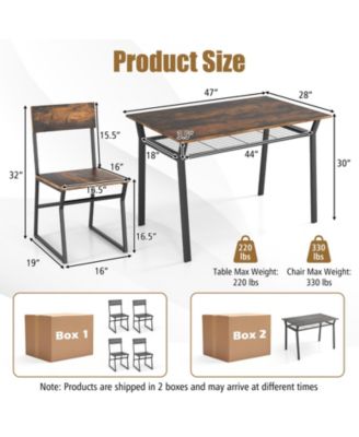 5 Piece Dining Table Set with Storage Rack and Metal Frame