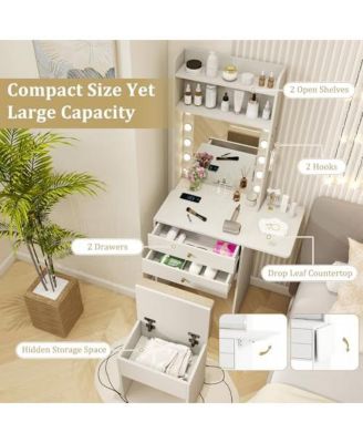 Compact Vanity Desk Set with 3-Color Lighted Mirror and Power Outlets