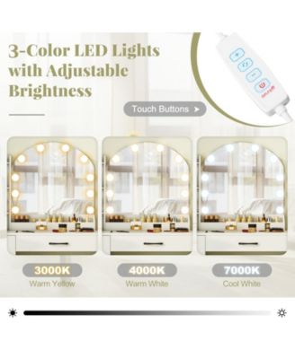 Makeup Vanity Desk Dressing Table and Stool Set with Mirror and Lights