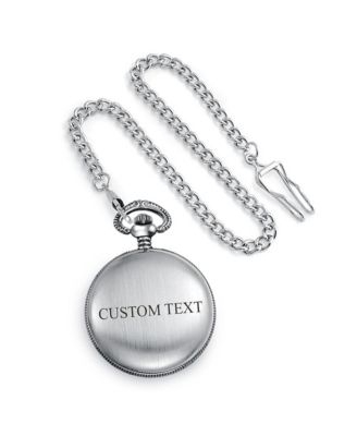 Daddy Father Gift Word Best Greatest DAD Skeleton Pocket Watch Silver Plated Finish With Long Pocket Chain
