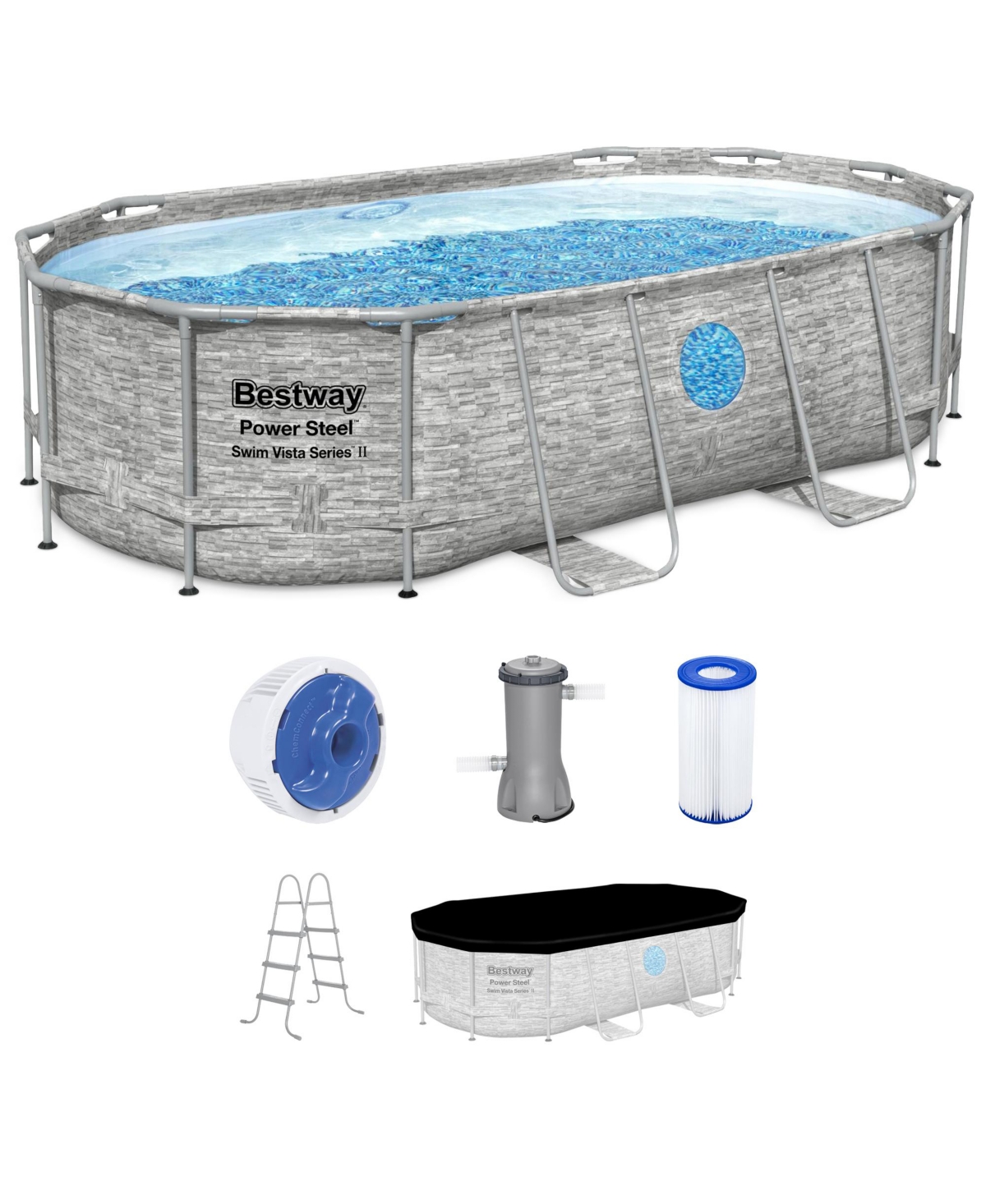 Power Steel Swim Vista 14' x 8'2&#x22; x 39.5&#x22; Above Ground Swimming Pool Set - Grey