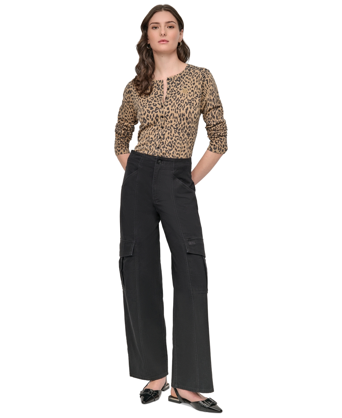 Women's High Rise Cotton Cargo Jeans - Black