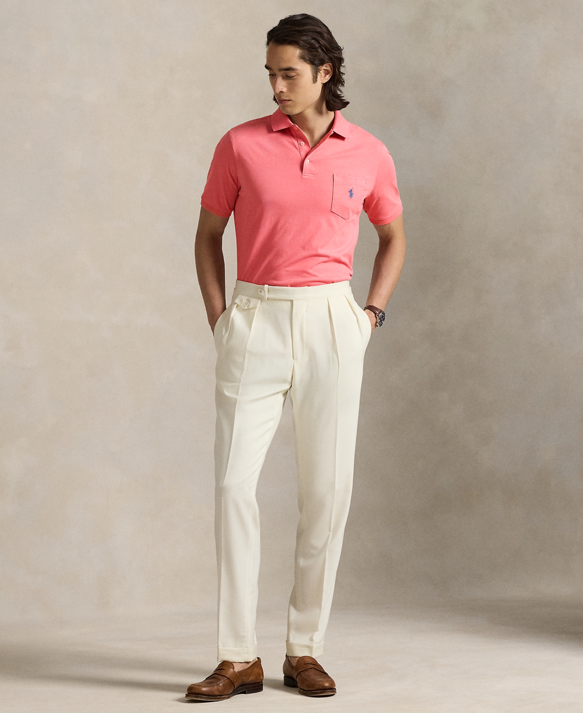 Polo Ralph Lauren Player Logo Slim Fit Pique Polo In Washed Red In Pink