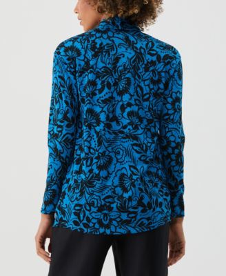 Petite Eco Floral Print Roll Collar Draped Long Sleeve Cardigan Sweater