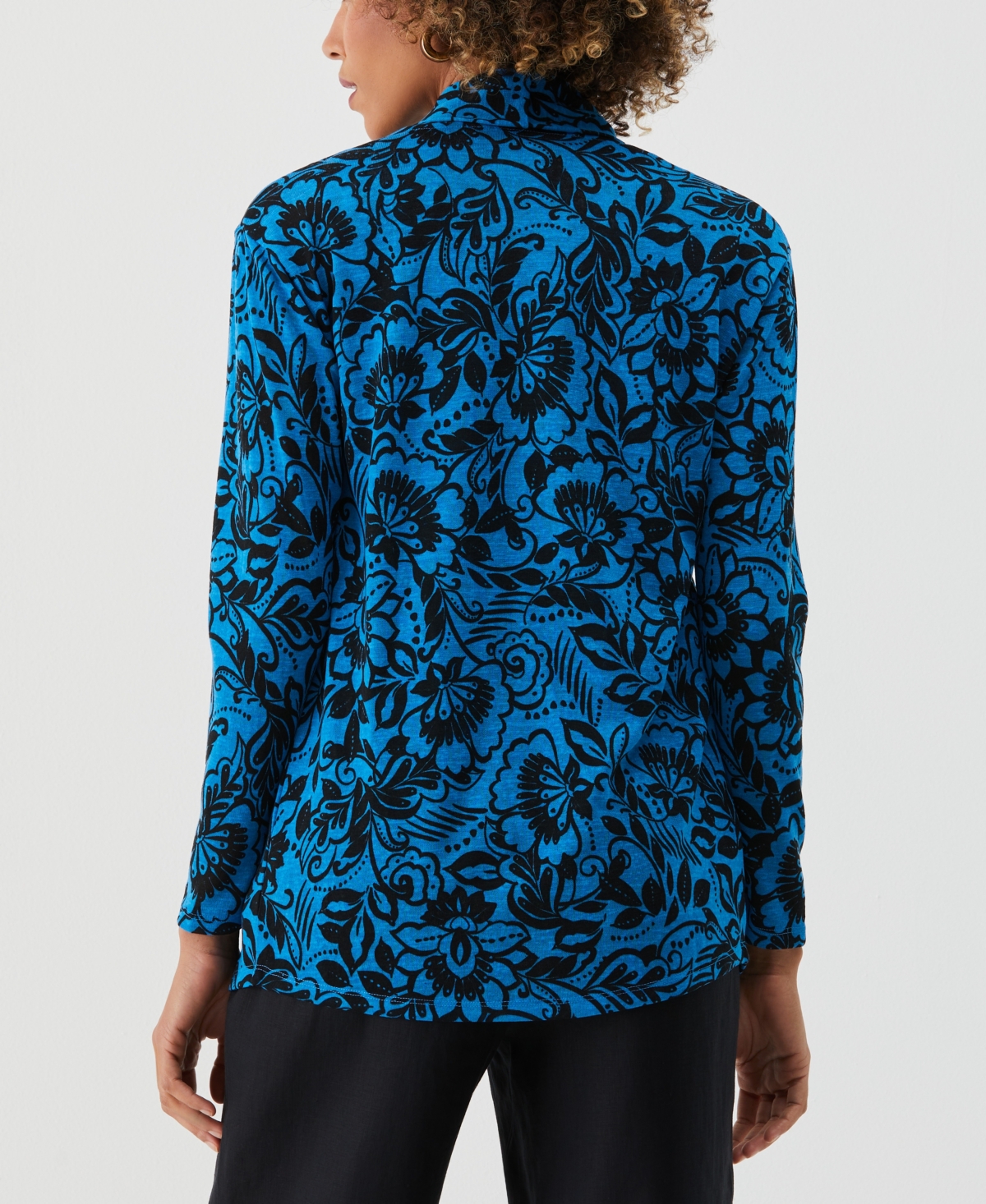 Shop Ella Rafaella Petite Eco Floral Print Roll Collar Draped Long Sleeve Cardigan Sweater