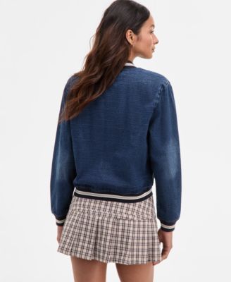 Juniors' Denim Varsity Bomber Jacket 