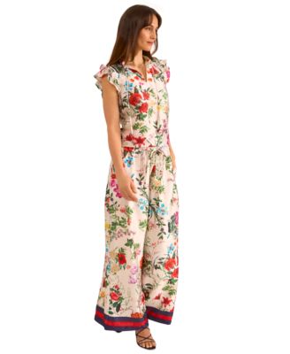 Women's Floral-Print Flutter-Sleeve Top & Wide-Leg Pants