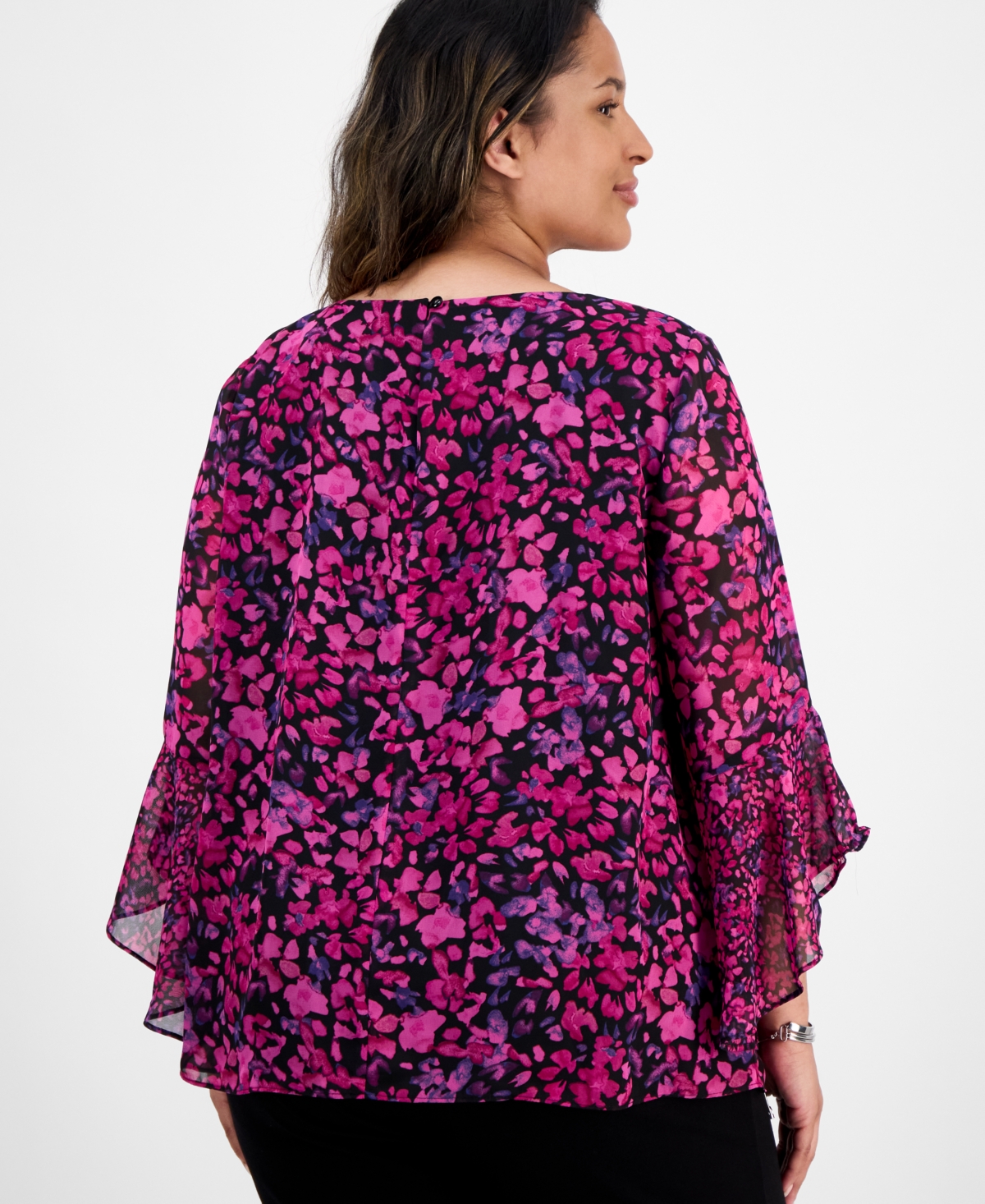 Kasper Plus Size Bell-sleeve Ditsy-print Top