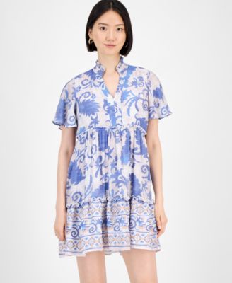 Women's Printed Short-Sleeve Shift Dress
