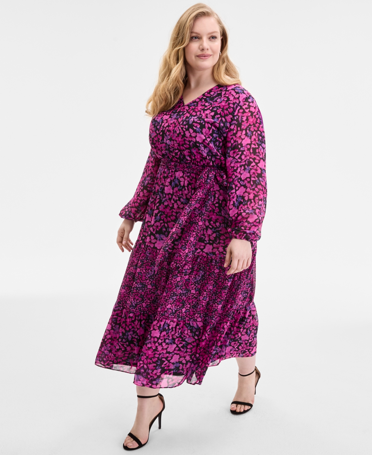 Kasper Plus Size Printed Blouson-sleeve Midi Dress