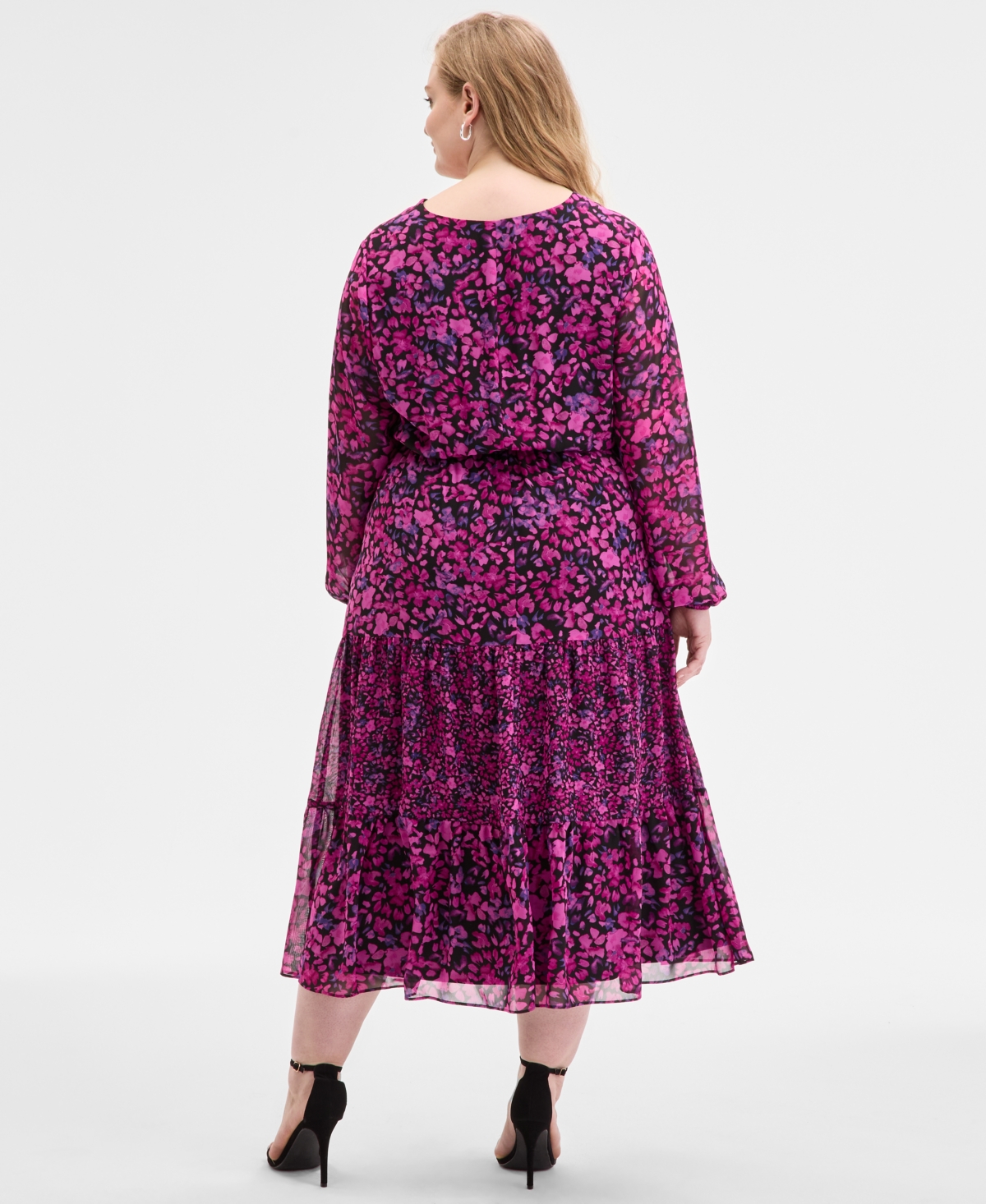 Kasper Plus Size Printed Blouson-sleeve Midi Dress