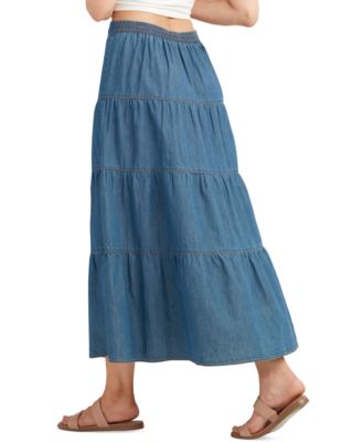 Juniors' Denim Tiered Maxi Skirt