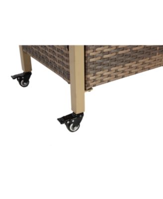 Outdoor Wicker Bar Cart with Glass Top
