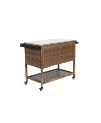 Wicker Bar Cart with Glass Top & Wheels