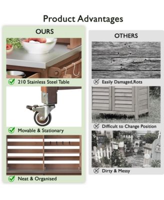 Outdoor Potting Bench with Hutch &amp; Stainless Steel Top