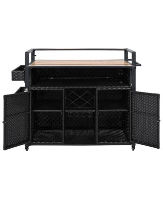 Wicker Grill Cart with Table Top & Storage - Outdoor Kitchen