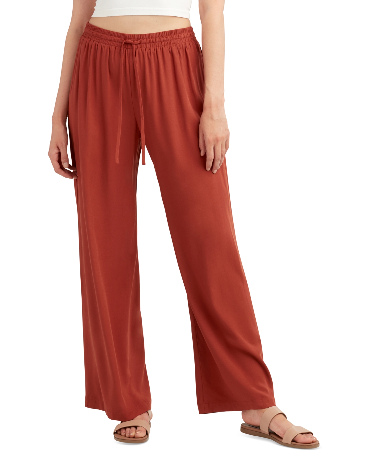 Juniors' Drawstring-Waist Wide-Leg Pants - Brandy