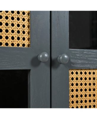 Industrial Grey Retro Sideboard with Rattan Doors