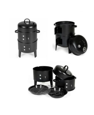 Outdoor double-layer grill, charcoal wood fired braising and smoking stove