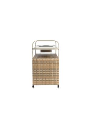 Wicker Bar Cart with Ice Bucket & Steel Top