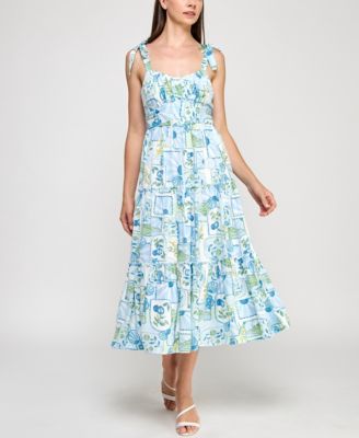 Trixxi - Juniors' Printed Ruffled Sleeveless Midi Dress