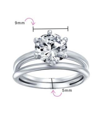 Bling Jewelry Traditional Etoile 3CTW Round Solitaire 6 Prong CZ Promise Band Ring Set Sterling Silver
