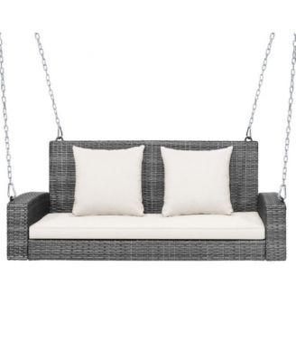 2-Person Patio PE Wicker Hanging Porch Swing Bench Chair Cushion 800 Pounds
