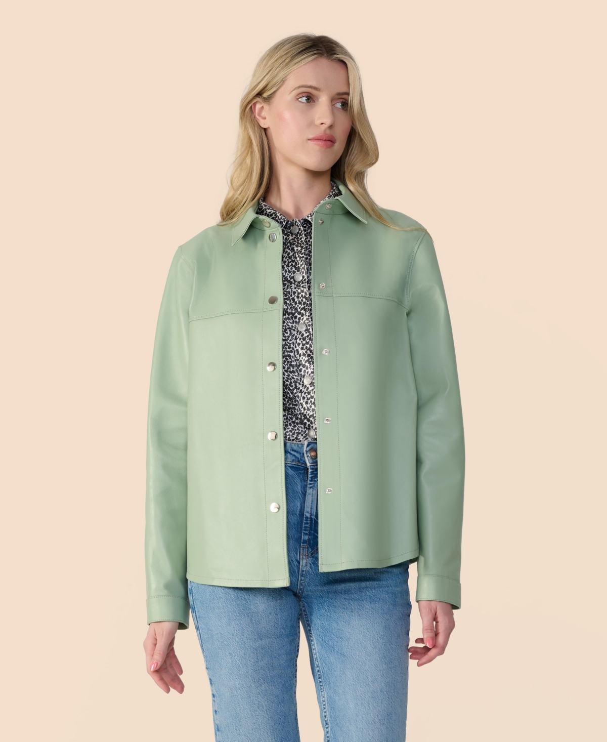 Women's Leather Shirt Jacket, Created for Macy's - Mint green