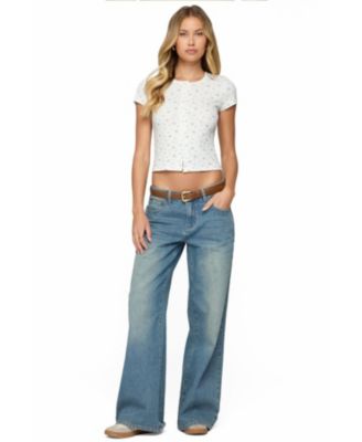 Women's Graphic Vintage Washed Low Rise Jeans