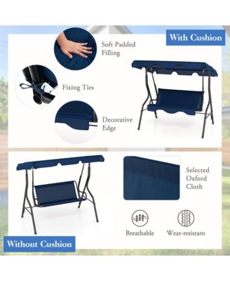 3-Person Swing Chair Porch Swing Seat w/ Adjustable Canopy Removable Cushion