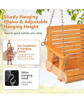 2-Person Porch Swing Chair Wooden Garden Swing Bench w/ Adjustable Chains