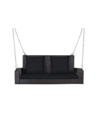 2-Person Wicker Hanging Porch Swing with 2 Back Cushions and 1 Seat Cushion