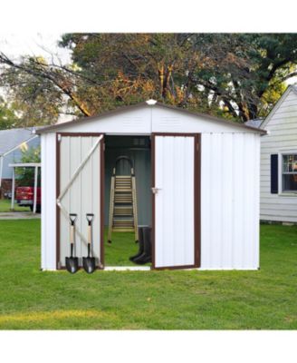 Metal garden sheds 6ftx8ft outdoor storage sheds white+offee