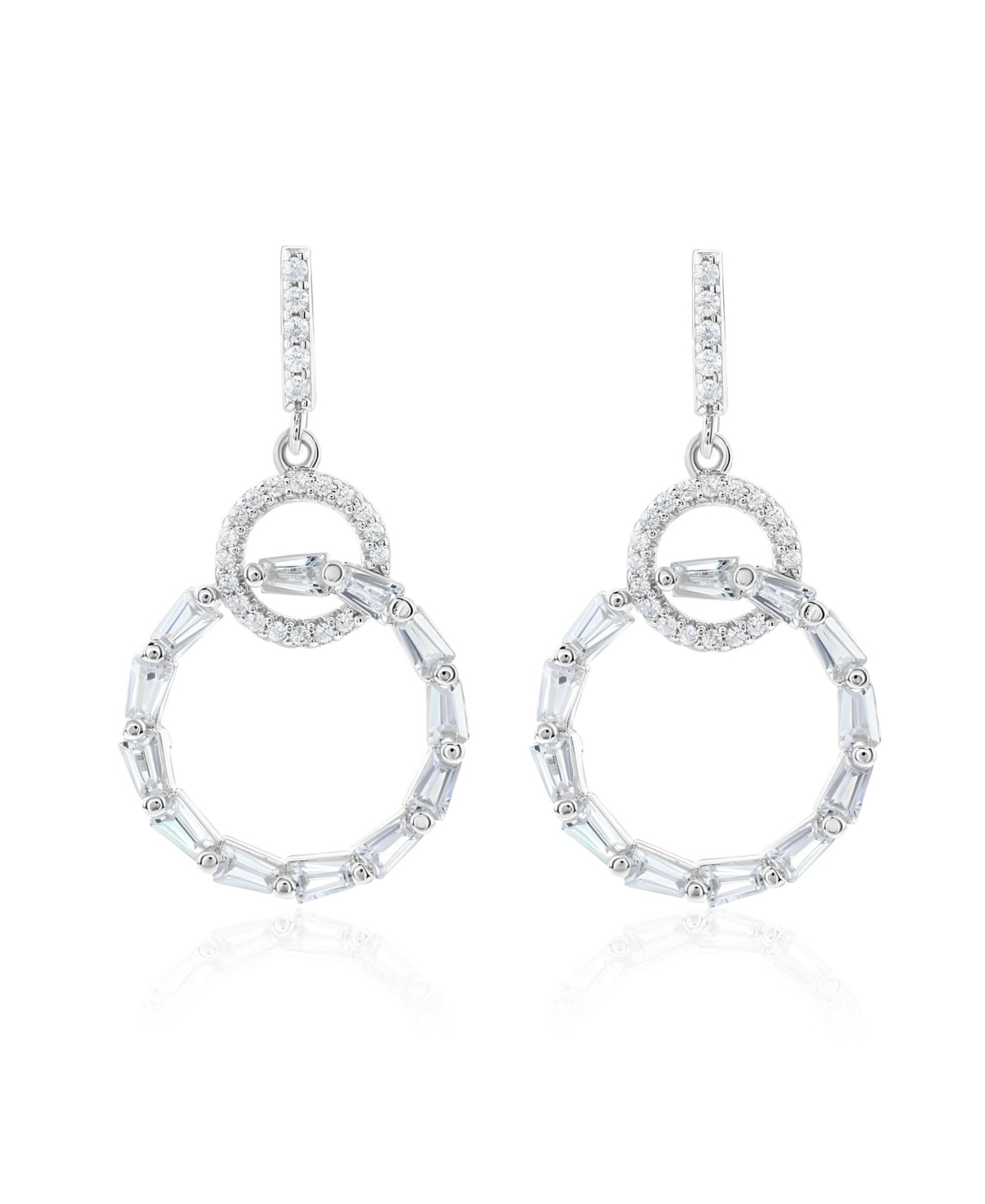 Suzy Levian Sterling Silver Cubic Zirconia Circle Drop Earrings - Silver
