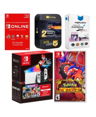 Switch OLED Console Mario Kart 8 Bundle with Pokemon Scarlet, NSO 12 Month Family Membership, MightySkins Console and Controller Skin Voucher