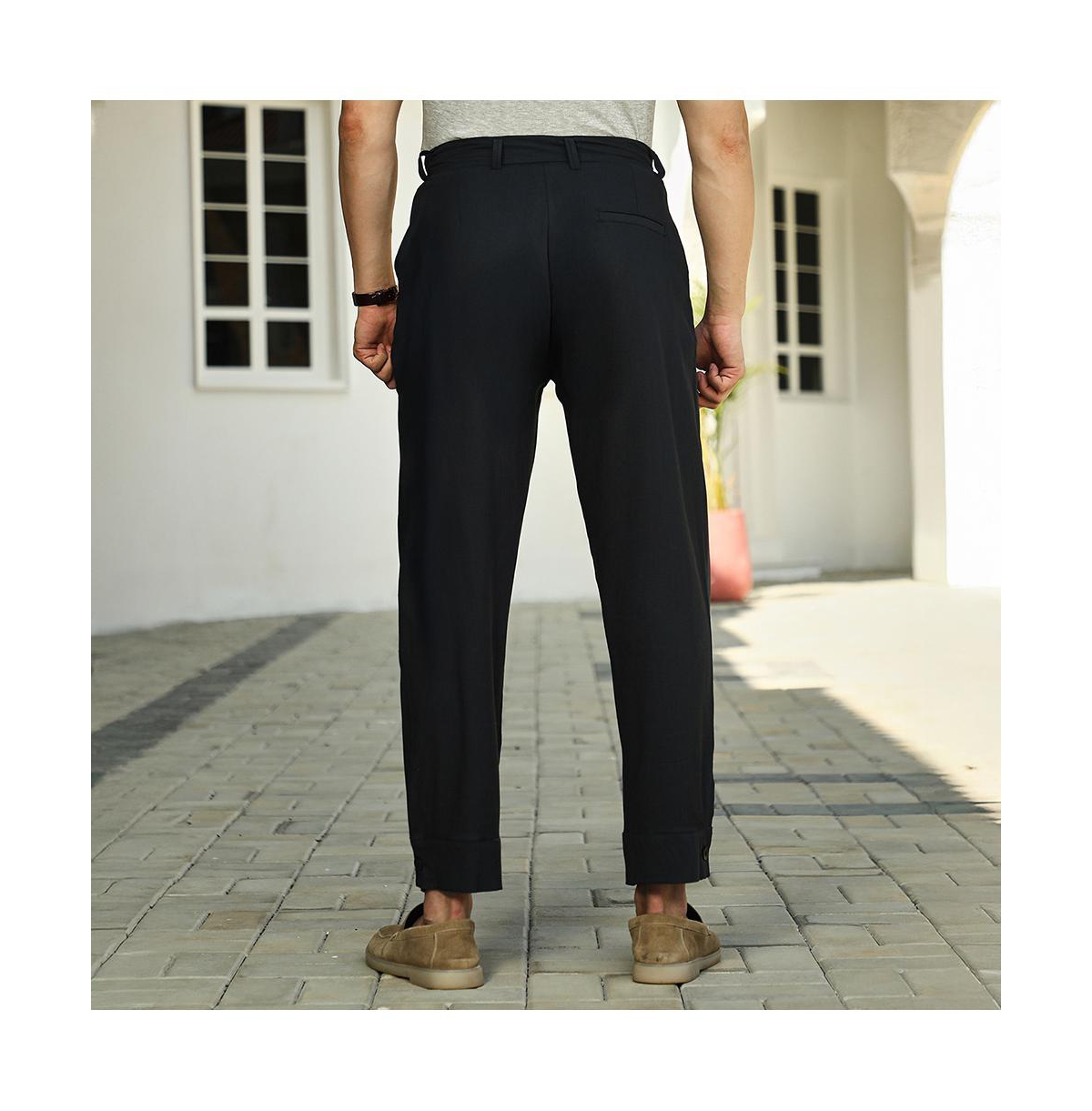 Campus Sutra Men's Midnight Black Linen-blend Tapered Trousers