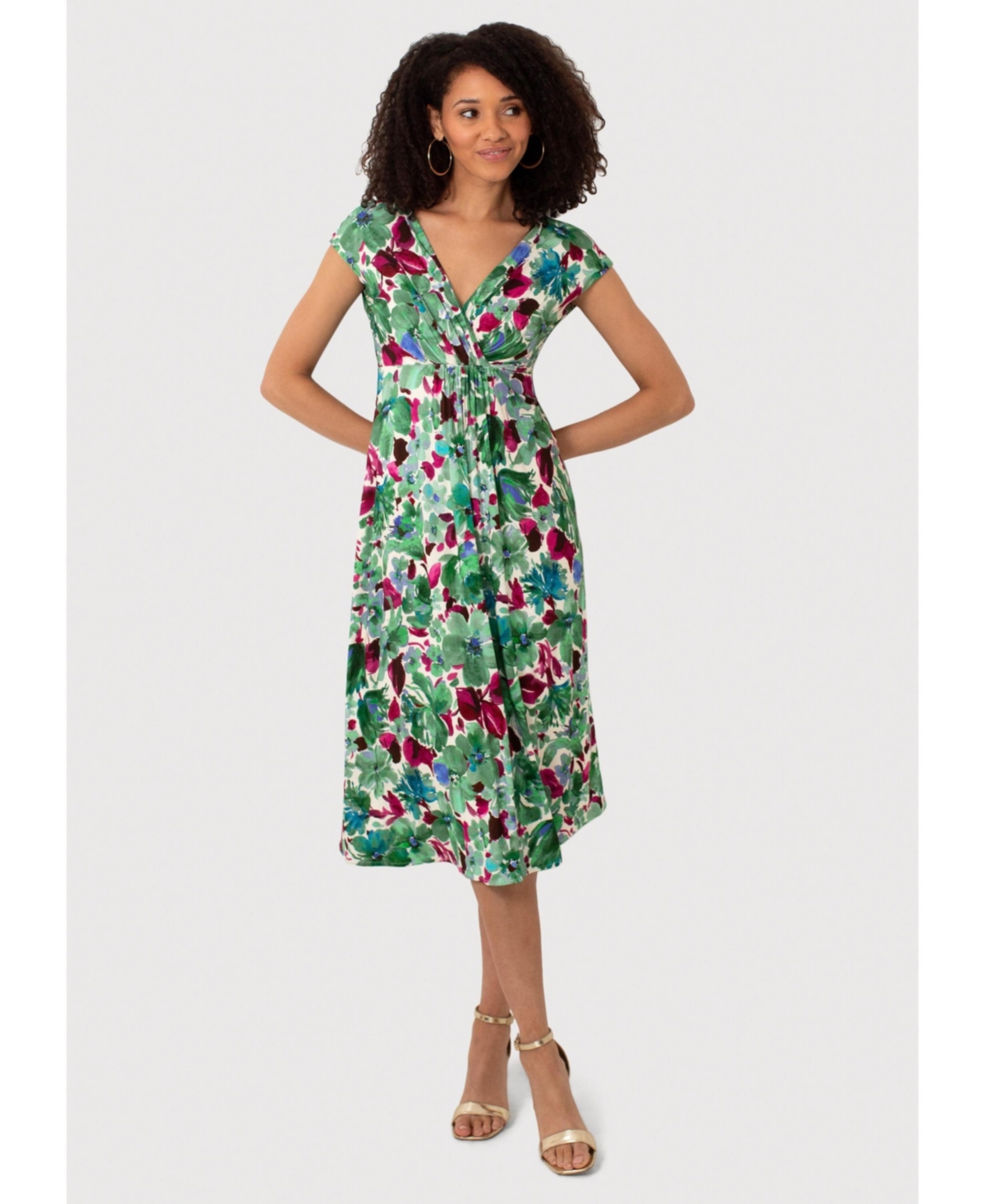 Women's Sara V-Neck Short Sleeve Midi Dress - Paradise green
