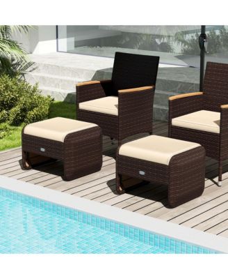 2 Pieces Outdoor Patio PE Wicker Ottomans with Removable Cushions Footstools