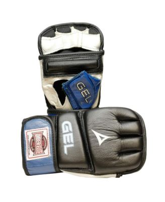 Gel Sparring MMA Glove, Real Leather Combat Mitts, Shock Absorbing Gel Padding for Grappling, Punching Bag, Cage Fighting, Muay Thai, UFC Training, Open Palm, Wrist Support, Half Thumb, Regular