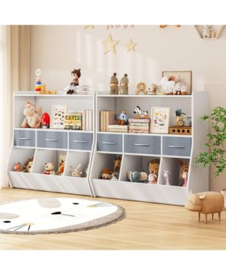 1 Pc MDF Non-Woven Fabric Rounded Edge 3-Drawer Open Cubbies Toy Storage Organizer