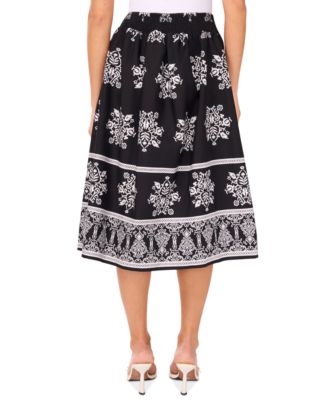 Women's Smocked-Waist Border-Print Midi Skirt