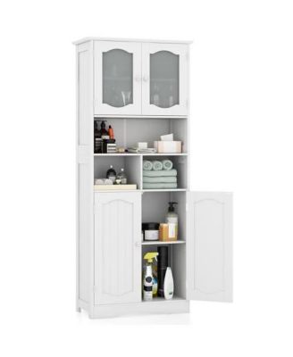 58.5 Inch Freestanding Linen Bathroom Storage Cabinet with Frost Glass Doors
