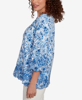 Petite Oceanic Paisley Embroidered Top