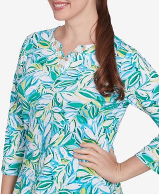 Petite Tossed Leaves Embellished Knit Top