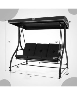 Converting Patio Swing Chair Porch Swing Bed w/Adjustable Canopy & Thickened Cushion