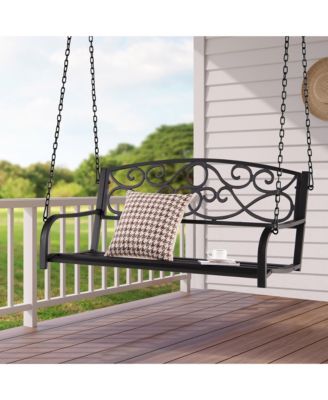Patio Hanging Porch Swing Outdoor 2-Person Metal Swing Bench Chair w/ Chains