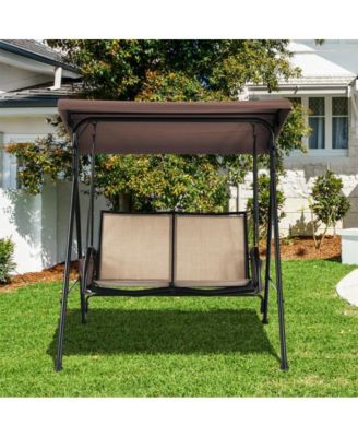 2-Person Patio Swing with Adjustable Canopy and 2 Storage Pocket
