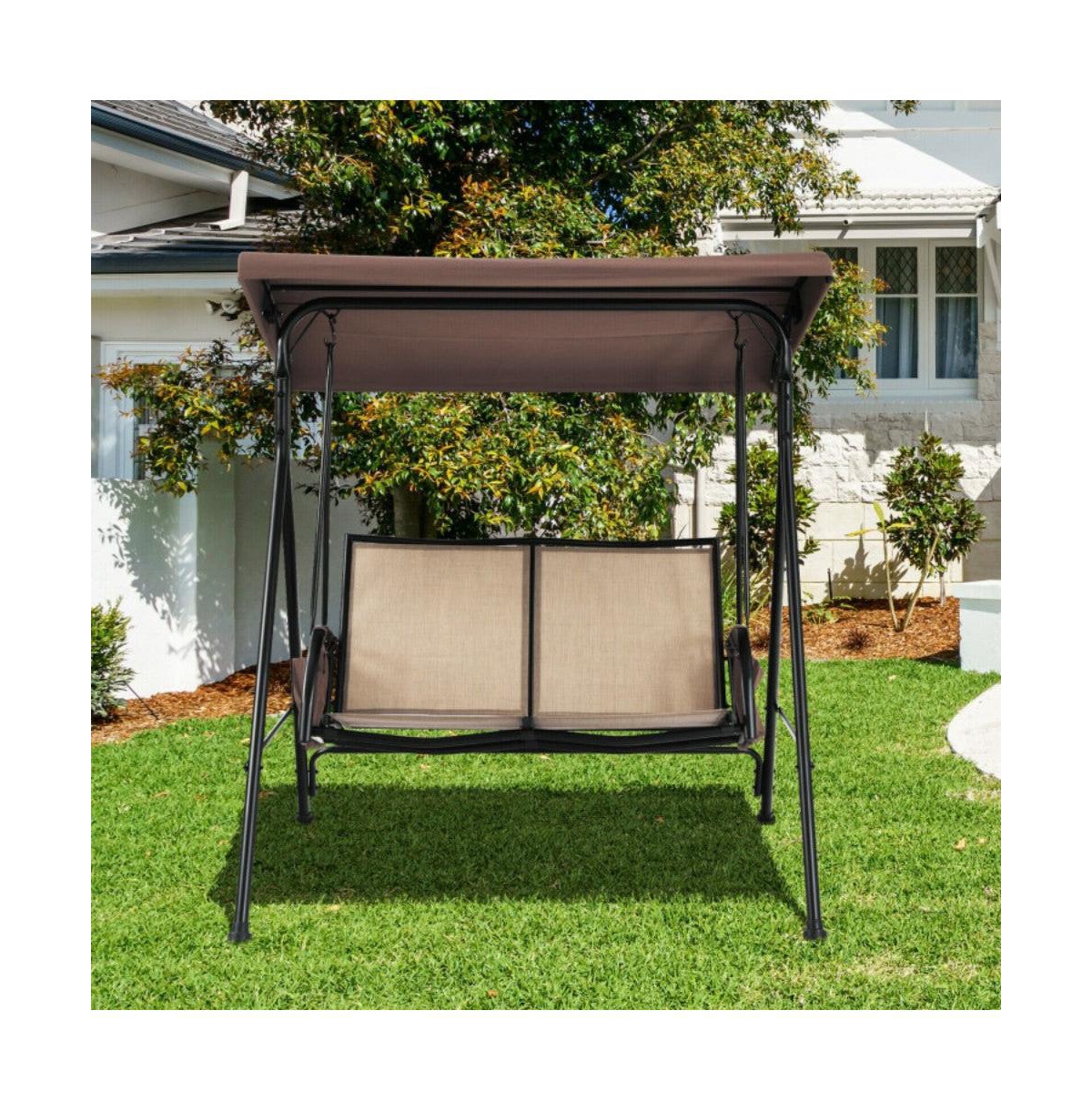 2-Person Patio Swing with Adjustable Canopy and 2 Storage Pocket
