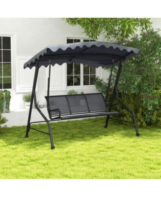 3-Seat Outdoor Porch Canopy Swing with Adjustable Shading